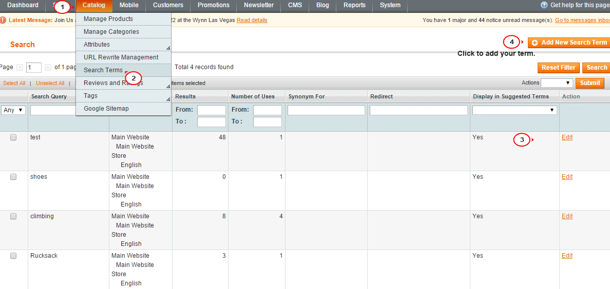 magento search settings