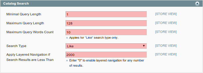 magento search settings