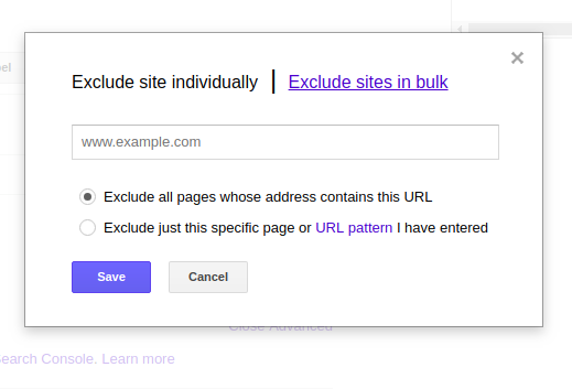 How to remove URLs in Google custom search