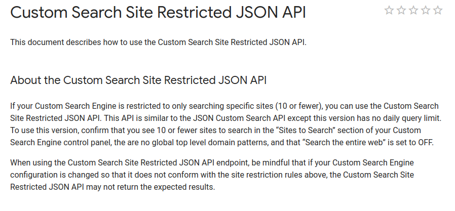 google custom search site restricted json api