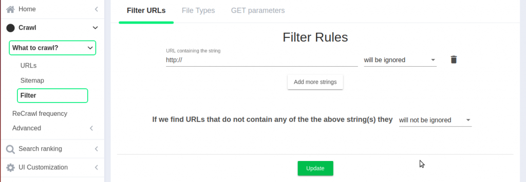 discard urls having pattern