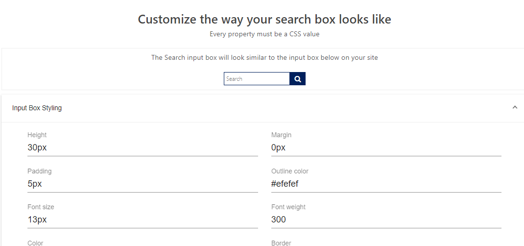 expertrec search box code look and feel