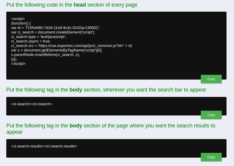 search results on different page code