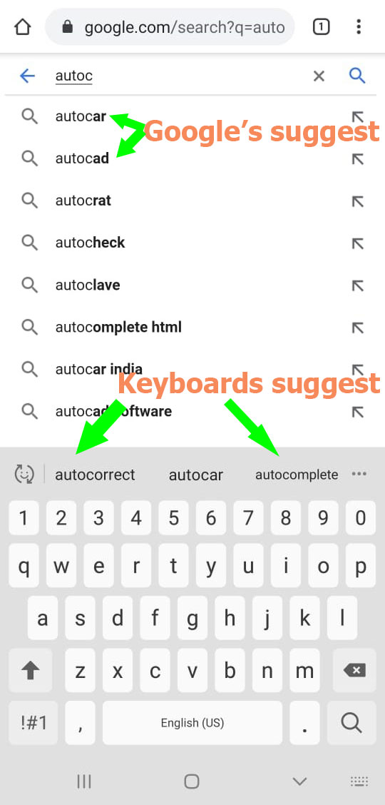 Google autocomplete search vs mobile keyboard suggest