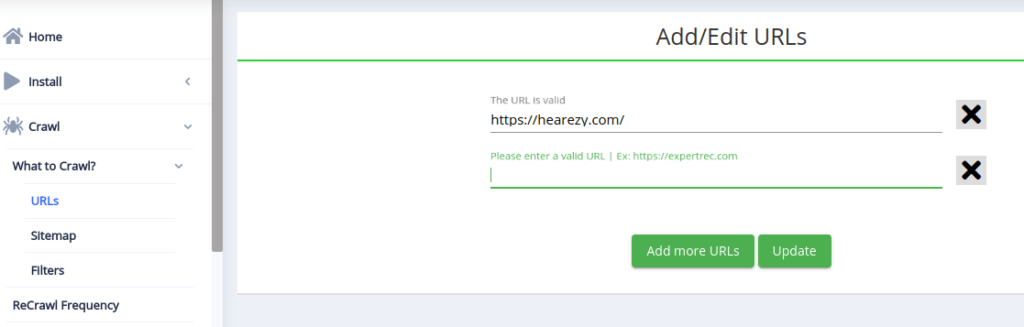 add urls to the search engine