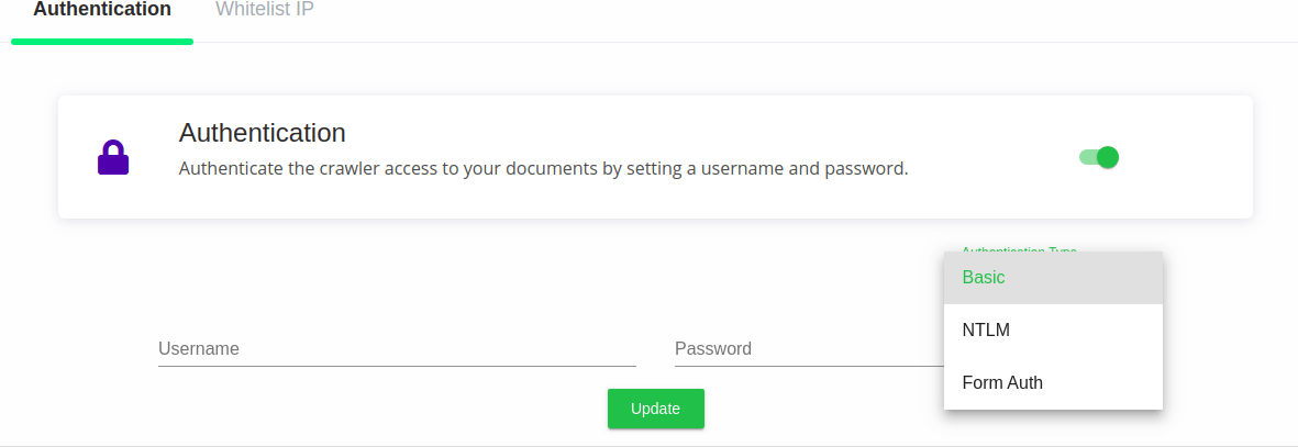 authentication types supported by expertrec crawler