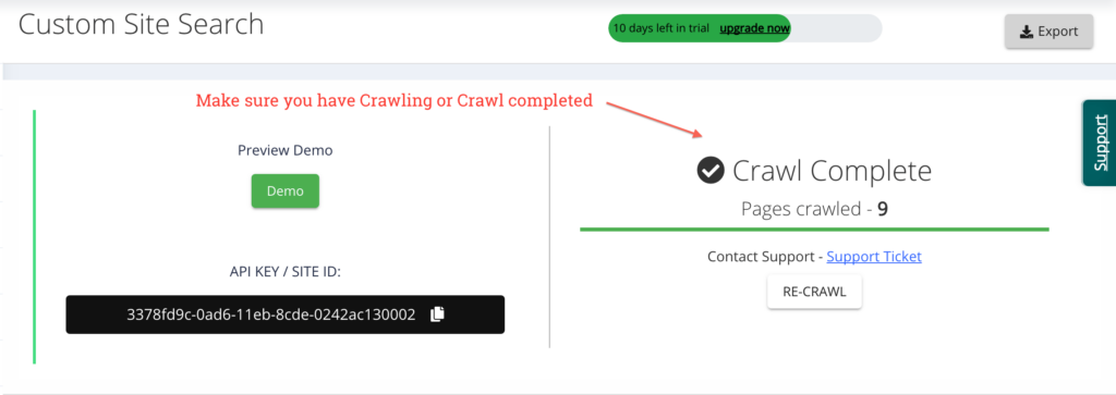 Expertrec Crawling status completed