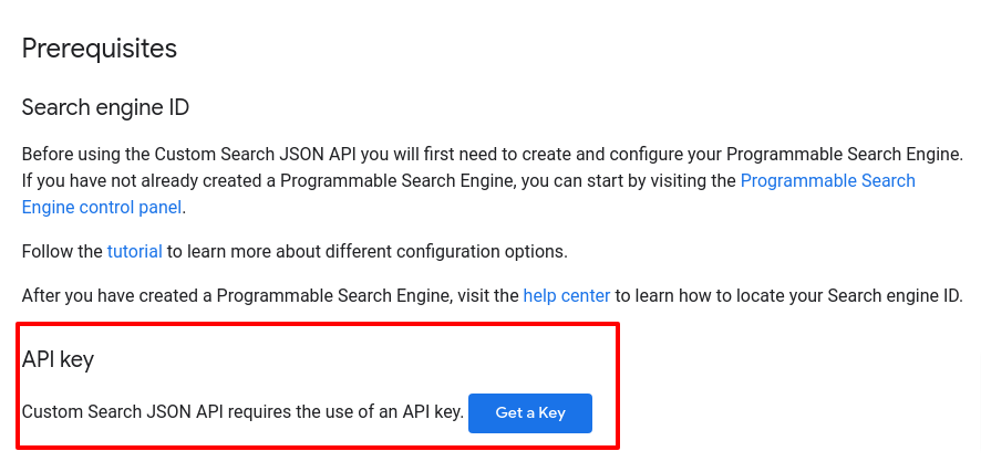 google custom search JSON API key