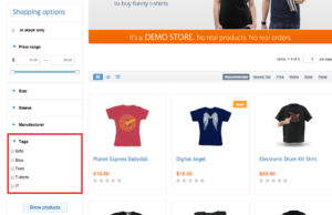 facets and filters options in ecommerce