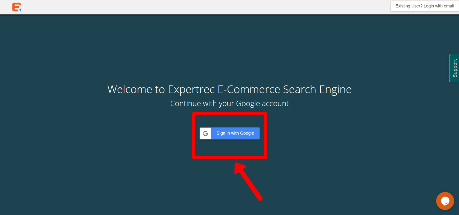 Sign in with Google Account to Expertrec Wix search bar