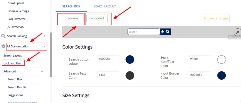 Play around the settings to change look and feel of wix store search bar