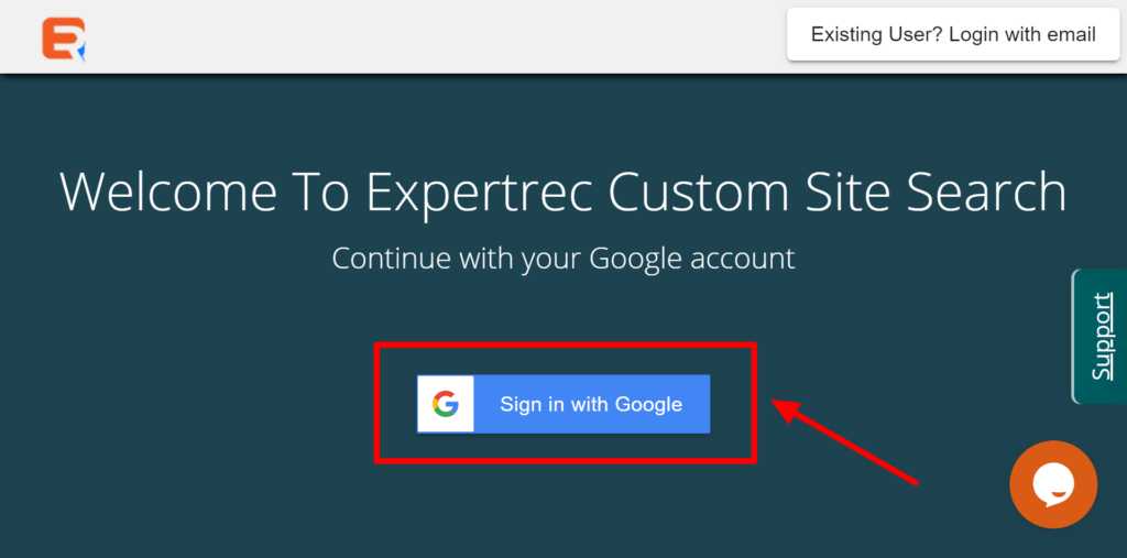 Sign in to Expertrec Custom Wix site search