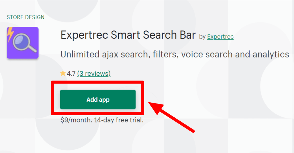 Go to Expertrec Smart Search Bar in Shopify App Store