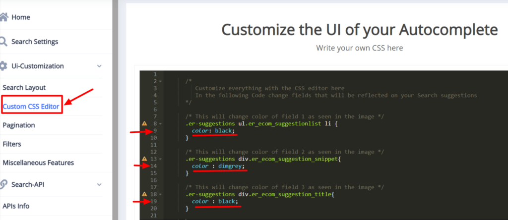 Expertrec UI Customization Custom CSS Editor