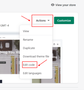 Shopify Actions Edit code