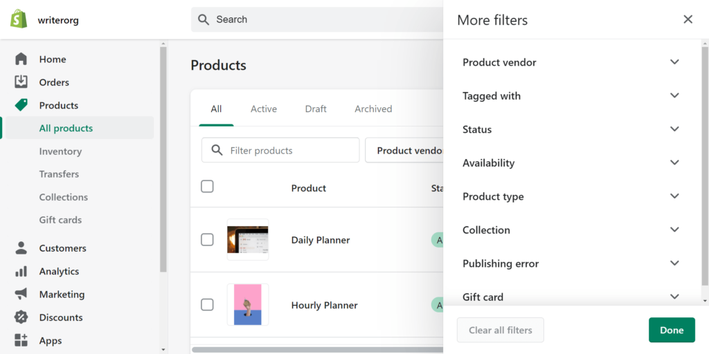 Shopify search filter by tag admin