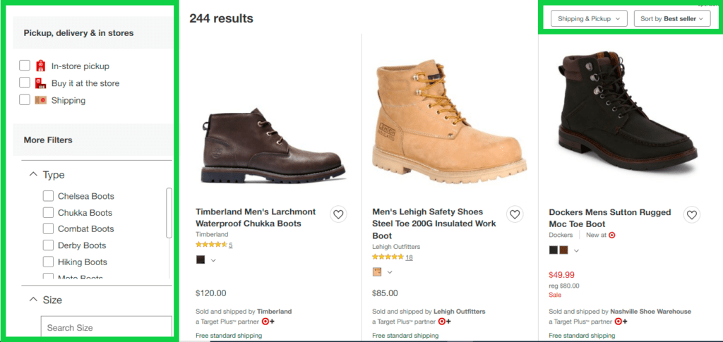 filters in ecommerce page