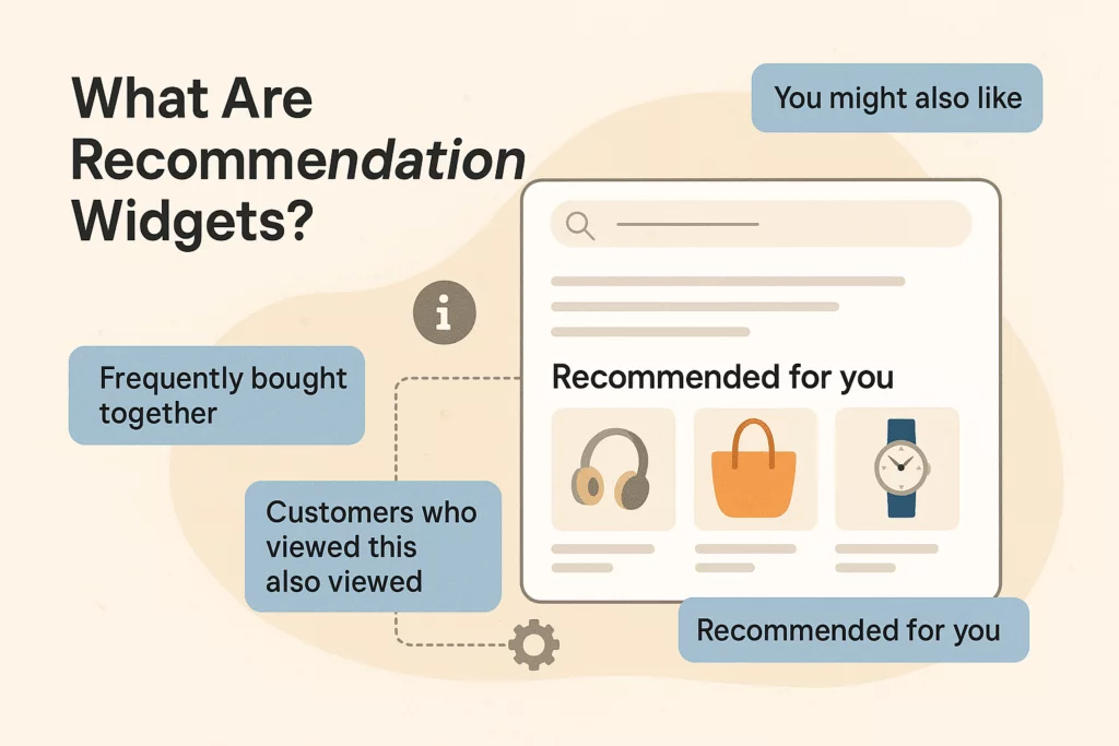 What Are Recommendation Widgets?
Recommendation widgets are dynamic content blocks embedded within your ecommerce site—typically on product pages, cart pages, or even the homepage. They use real-time data and machine learning to suggest relevant products tailored to each visitor’s behavior, preferences, and past interactions.
