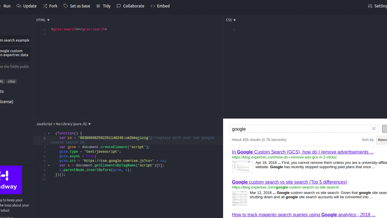 Google custom search example built on expertrec - Expertrec